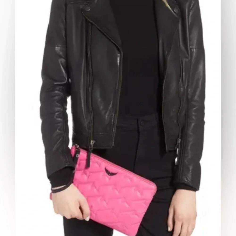 ‼️RARE‼️🎸Zadig & Voltaire🎸🔥NWOT🔥Uma Wing Quilted Leather Wristlet/Clutch in Pink - Picture 2 of 15